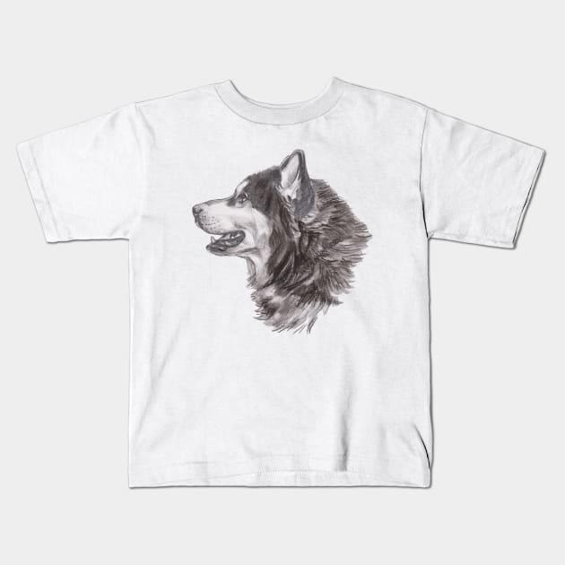 Classic Siberian Husky Dog Profile Drawing Kids T-Shirt by lalanny